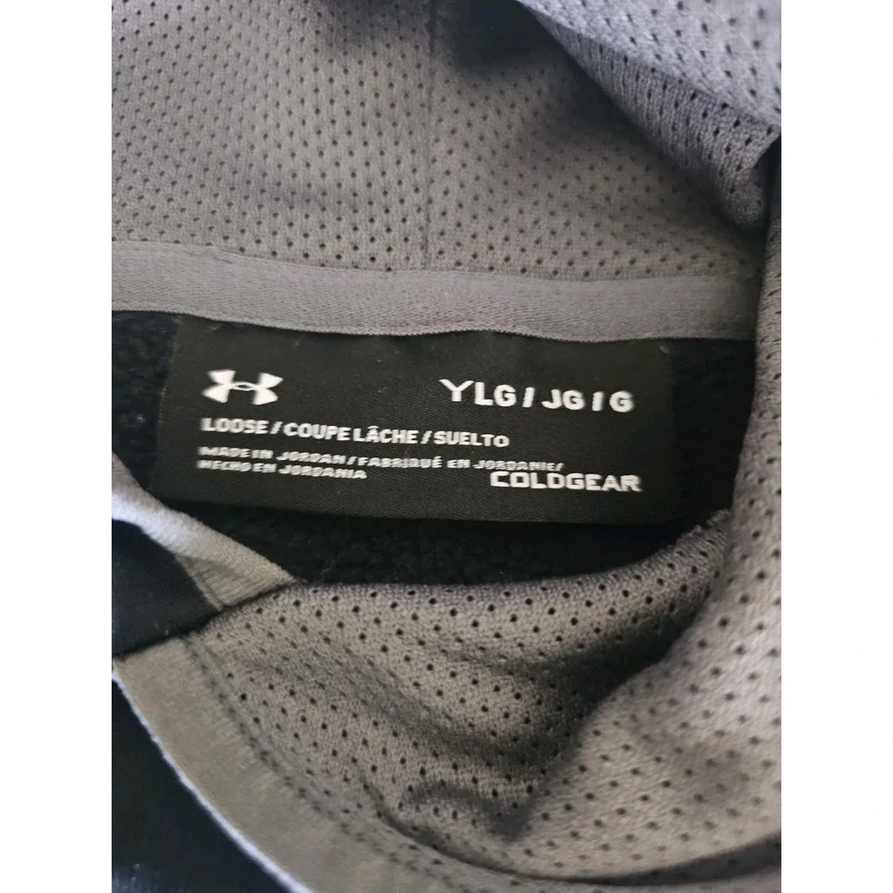 Under Armour Youth LG Hoodie‎ Black Gray Logo Athletic Pullover Sweatshirt
